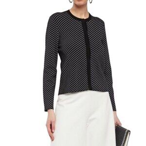 Maje Malicia Rayures Striped Long Sleeve Cardigan Black White Snap Size 2